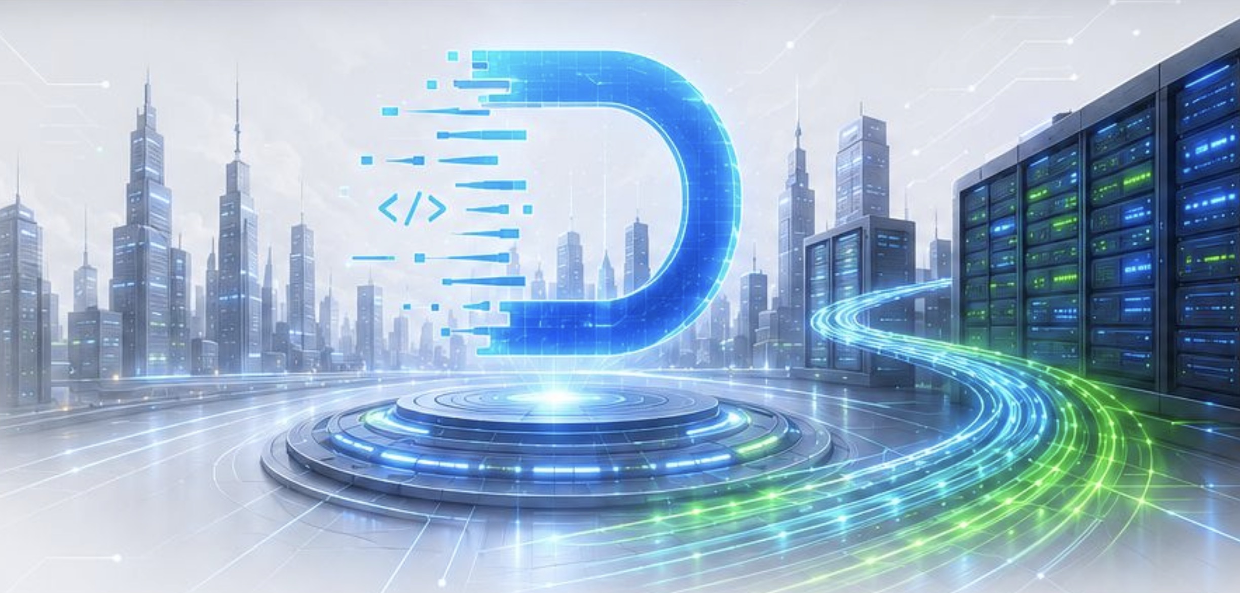 Modern technology brand logo displaying the words Dynamics Soluciones Tecnologicas Avanzadas within a polished futuristic design with glowing digital elements